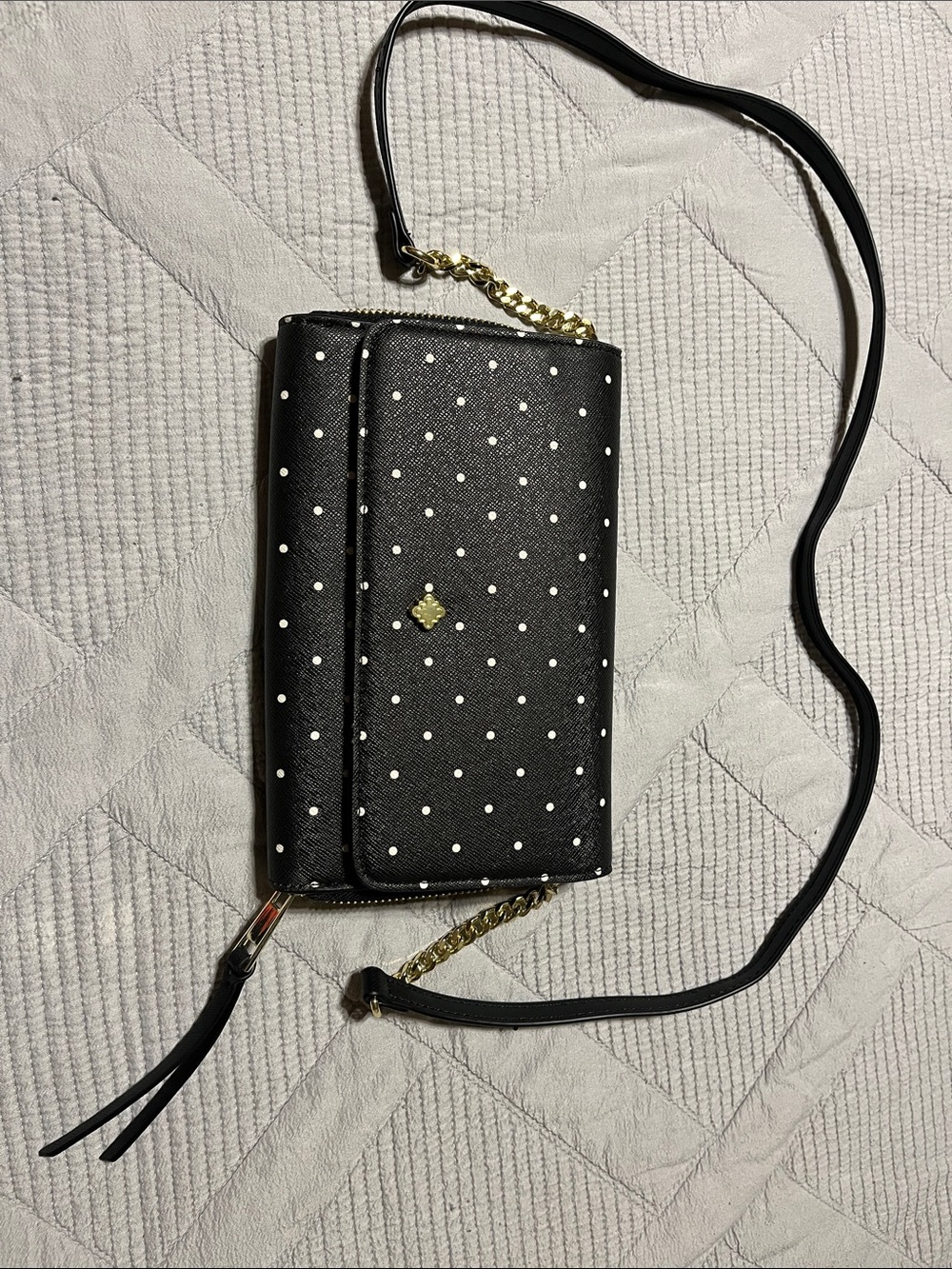 crown & ivy Black Polka Dot Crossbody with Gold Accent
